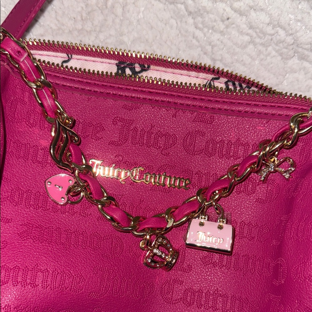 NWT Juicy Couture Pink Shoulder Bag With Lots Of Bag Charms